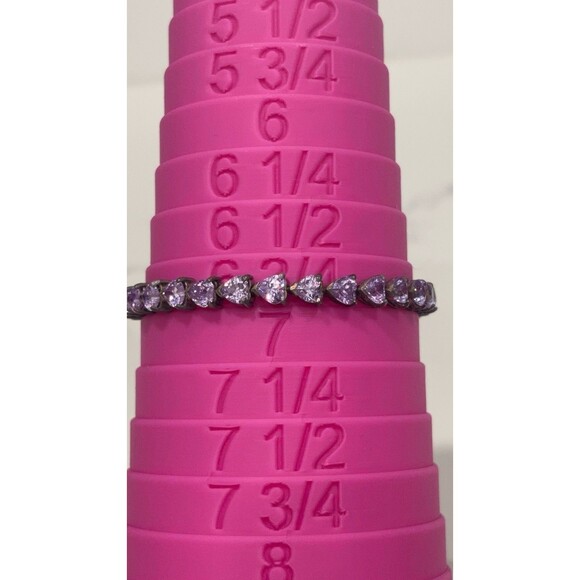 Vintage Sterling Silver Bracelet Purple Glass Heart Stones Signed 7" - Picture 2 of 14